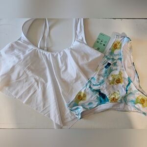 White and Floral Bikini Set